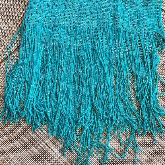 Teal & Silver Sparkle fringe scarf - Picture 4 of 4